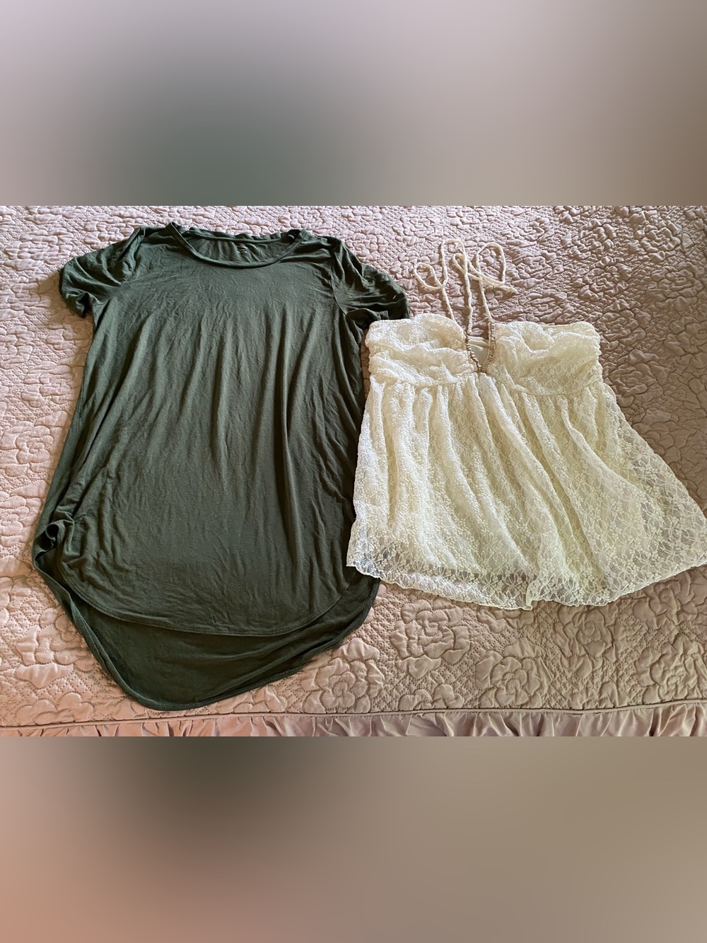 Green short sleeve shirt and halter top